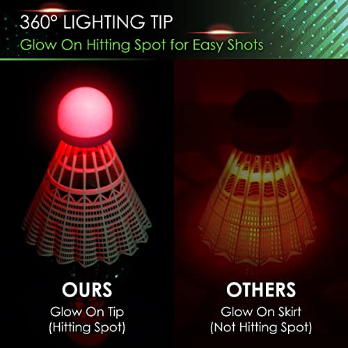 LED Badminton Shuttlecocks - Durable Nylon Glow-in-the-Dark Birdies, 4 Pack