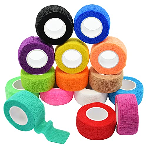 Cohesive Wrap - 15 Pack, 1 Inch x 5 Yards, 15 Colors