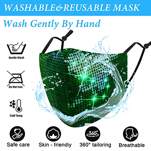 Sparkly Sequins Face Cover - Adjustable Cotton Mask - Green