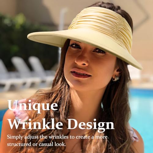 Women Adjustable Foldable Visor Sun Hat - Yellow
