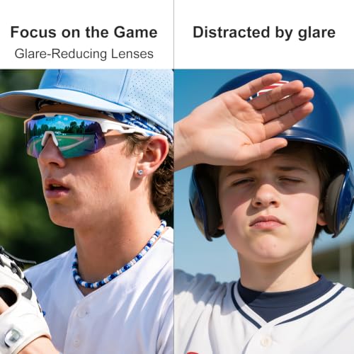 Sports Sunglasses with 5 Interchangeable Lenses - A-bright White Sky Blue