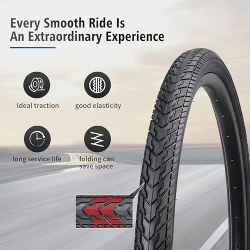 HUIOK 26x1.75 Bicycle Tire and Tube Replacement Kit - Fits 26 Inch Folding Bikes