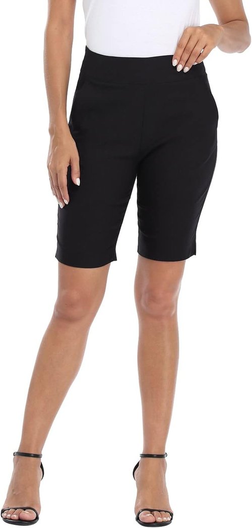 HDE Women's Bermuda Shorts - Mid Rise with Pockets | 10-Inch Inseam for Comfort and Style