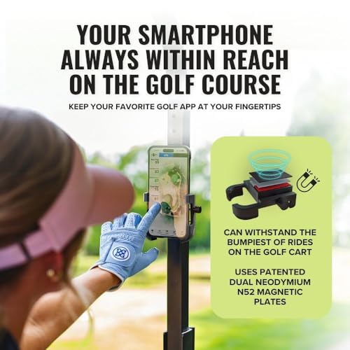 Magnetic Golf Cart Phone Holder - Black | Dual N52 Magnets
