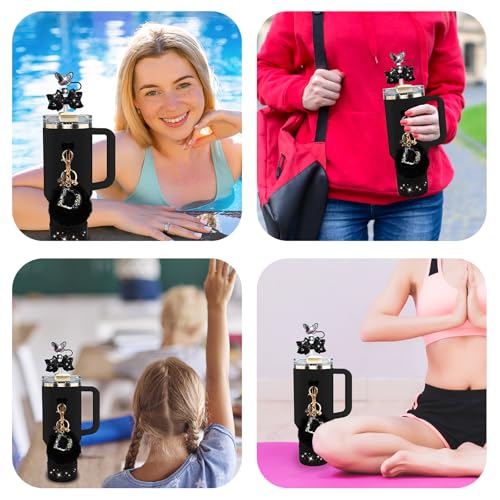 Stanley Cup Accessories Set - Black Butterfly Straw Cap & Bling Bow
