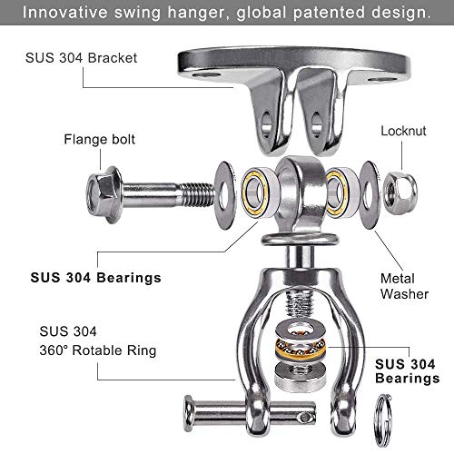 SELEWARE 360° Bearing Silent Swing Hanger, Stainless Steel Swivel Hook 2 Pcs – Heavy Duty