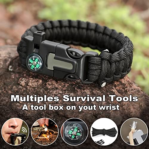 Oadnfa Black Survival Paracord Bracelet Kit with Fire Starter & Compass - 5-in-1 Camping Gear