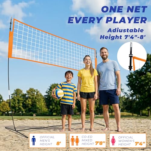 12FT Volleyball Net Set with Adjustable Height - White & Orange