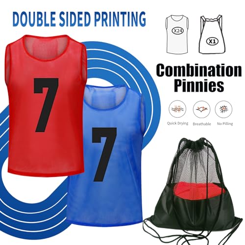 Antoyo 12/24/48 Pack Youth Soccer Pinnies Practice Vests Red & Blue Medium