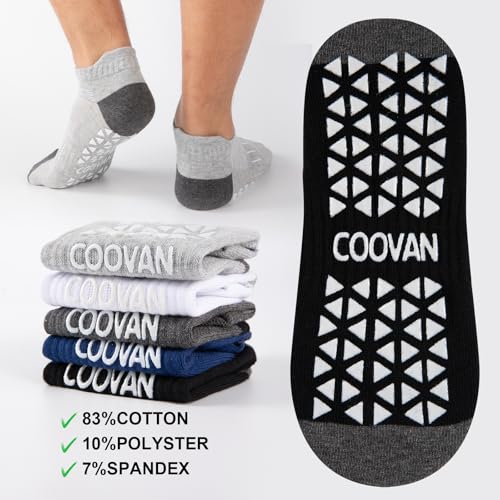 COOVAN Mens Grip Ankle Socks Non-Slip Yoga Socks Small-Medium Multicolor 5 Pairs