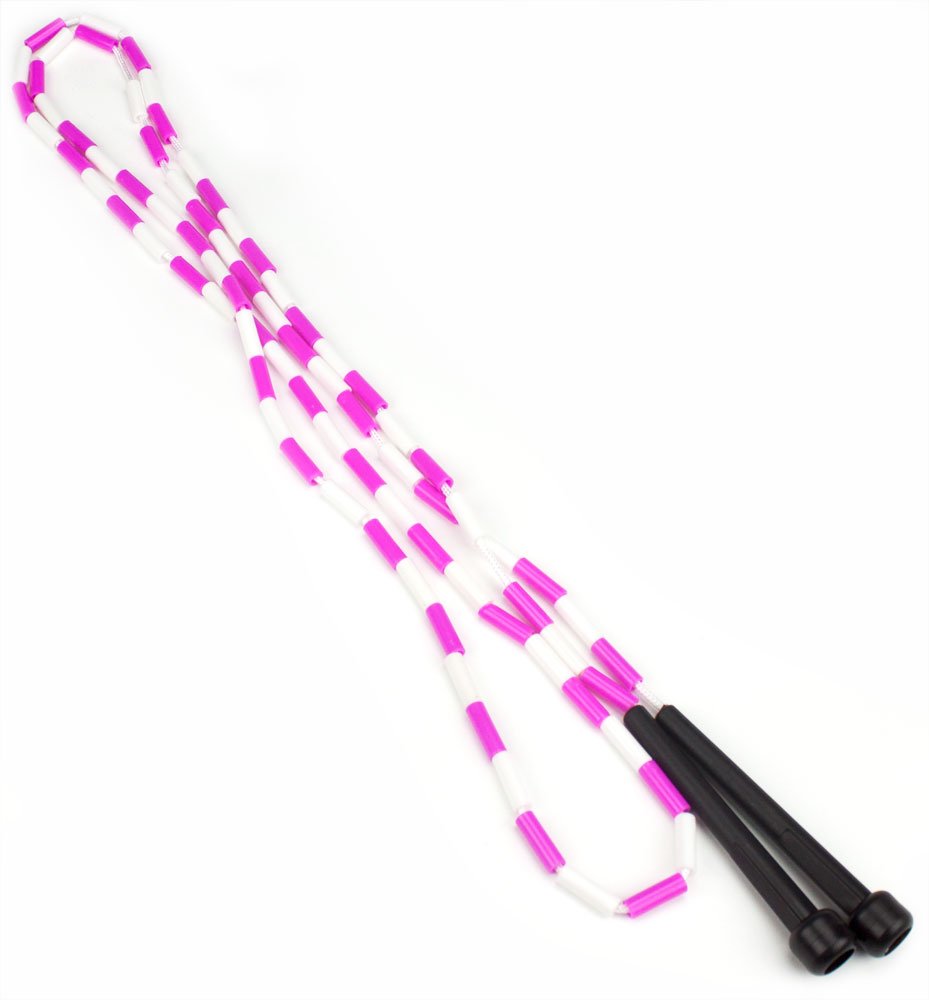 K-Roo Sports SJMP-001 Jump Rope with Plastic Beaded Segmentation, 7',Pink/White