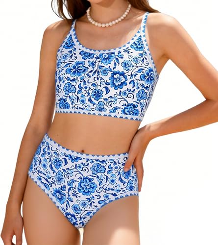 Sporty High Waist Bikini Swimsuit Set for Girls, Ages 11-15