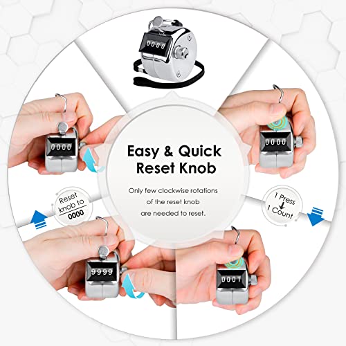 4-Digit Handheld Tally Counter - Durable Metal Mechanical Clicker - 1 Pack