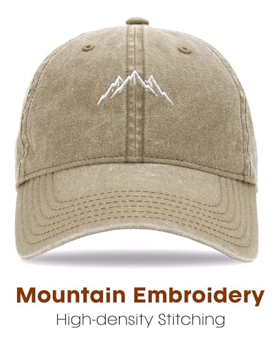 FURTALK Khaki Washed Denim Mountain Embroidery Baseball Cap - Distressed Hat