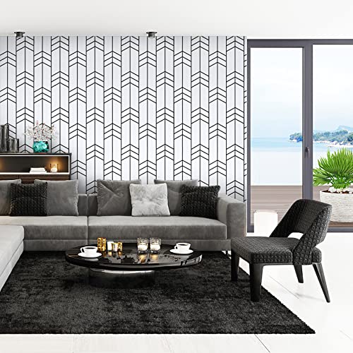 Black and White Wallpaper Peel and Stick Wallpaper Modern Geometric Removable Wall Paper Stripe Contact Paper for Cabinets Shelf Liner Bathroom Vinyl Roll Self Adhesive 17.7"x118" Renter Friendly
