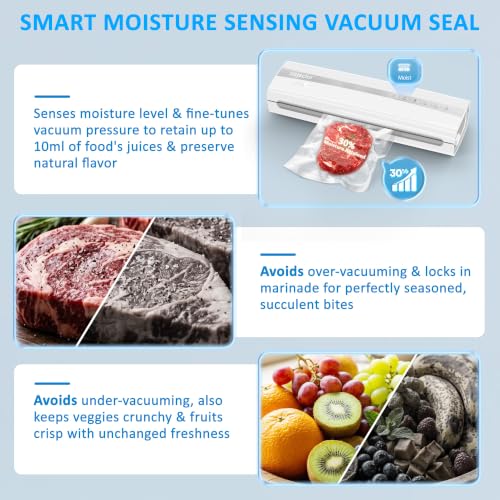 11-in-1 Food Vacuum Sealer with Moisture Sensor - White