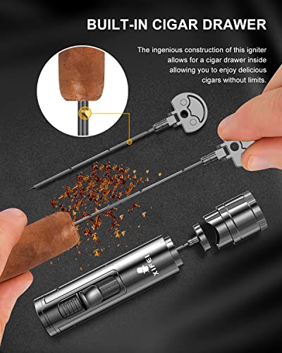 XIFEI Gun Ash Cigar Lighter with Puncher, Draw Enhancer & Stand – Refillable Windproof Torch