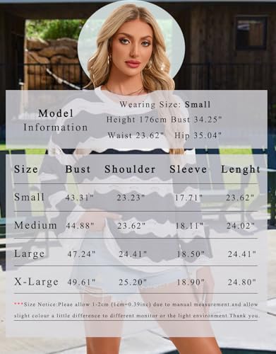Women's Long Bell Sleeve Crochet Cover Up - Loose Mesh Striped Top