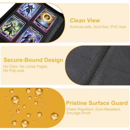 Yellow 4 Pocket Card Binder by BYSTER, 160 Capacity, Waterproof PU Cover