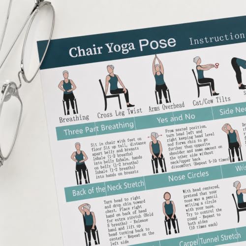 Chair Yoga Exercise Posters - 4 Pack Seated Workout Charts - Green