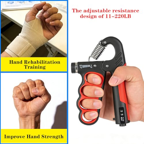 Red Hand Grip Strengthener 11-220LB Adjustable Resistance with Counter - 2PCS