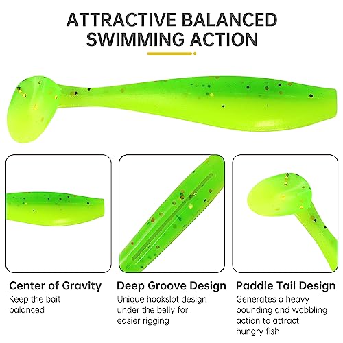 50 Pcs Soft Plastic Paddle Tail Fishing Lures - Mixed Colors
