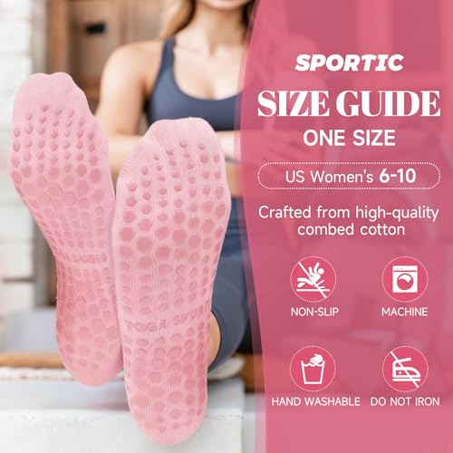 Non-Slip Pilates Grip Socks for Women - 4 Pair Athletic Crew Set for Yoga
