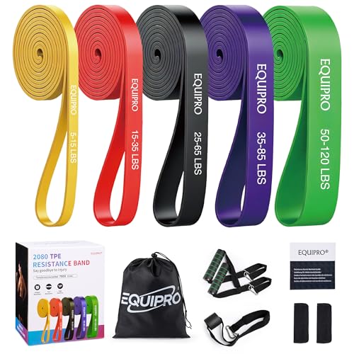 Equipro Resistance Bands Set with Handles, Door Anchor & Sleeve – 5 Bands for Home Workout