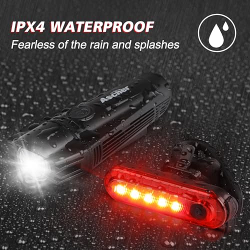 USB Rechargeable Bike Light Set - Bright LED Front & Rear Lights with 4 Modes