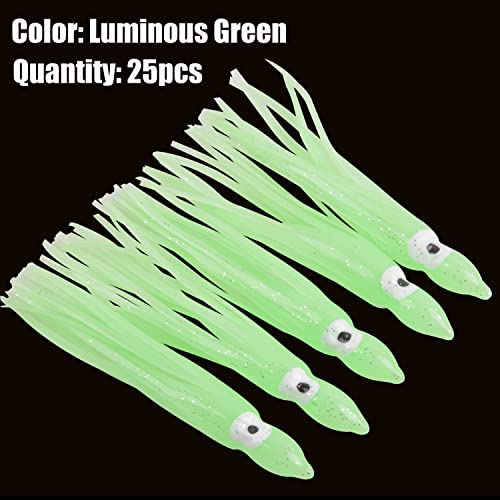 AGOOL 2.75inch Luminous Saltwater Squid Skirts 25pcs Soft Trolling Lures for Saltwater & Freshwater Fishing