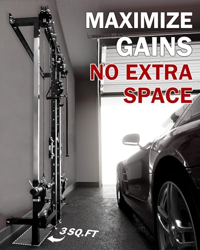 Folding Squat Rack with Cable Crossover & LAT Pull Down - Black