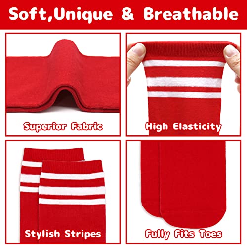 Toddler Soccer Socks - Knee High Striped Socks for Ages 3-6 - Red/White