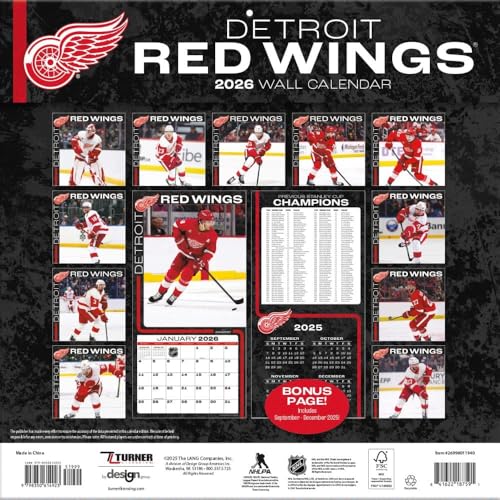 Detroit Red Wings 2026 Wall Calendar - 12x12 Full-Color Photos