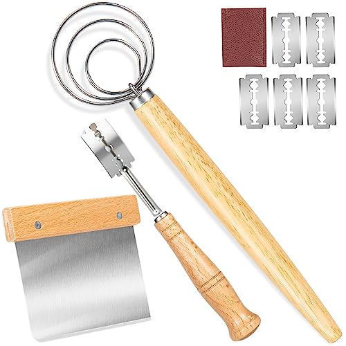Danish Dough Whisk Set of 3 - Bread Making Tools Including Dough Scraper & Scoring Tool - Dough Making Tool Set