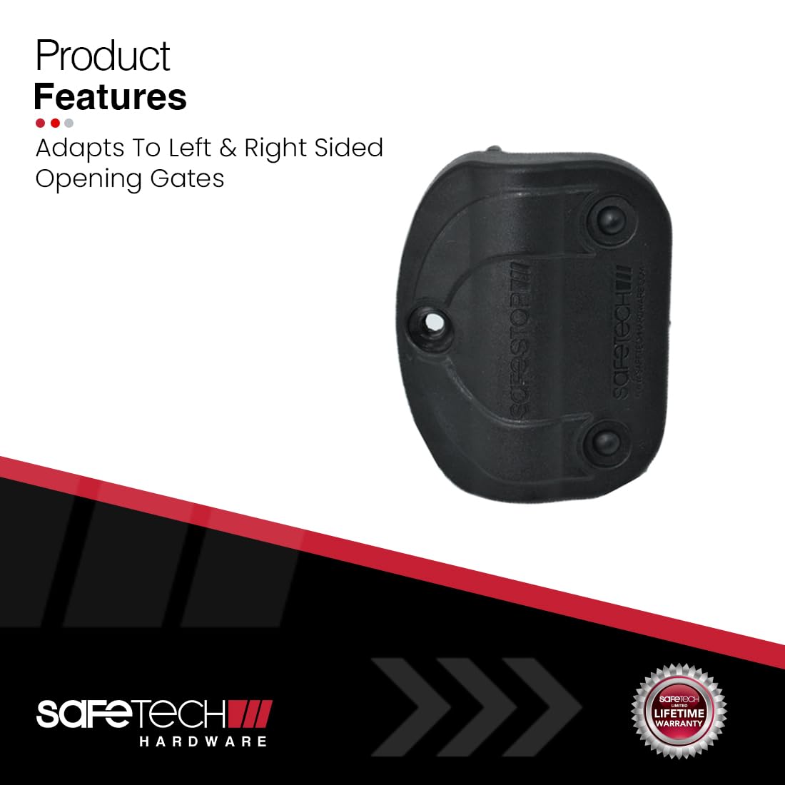 Safetech Hardware Polymer Gate Stop | Damage Protection Bumper Reduces Gate Closing Noise | Prevent Gate Slamming, Hinge Overextension & Sway | Aluminum/Metal SGSS - Black