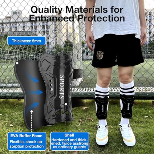 Motspo Toddler Soccer Shin Guards with Adjustable Double Straps, Black-White, Medium (3'9"-4'5" tall)