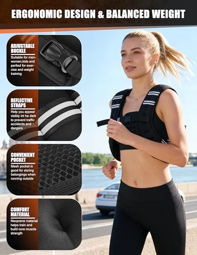 Weighted Vest for Men, Women & Kids - 12 lbs Black - Adjustable for Running, Training, Walking