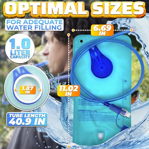 1L Blue Water Bladder for Hiking Backpack - Wide Mouth Design