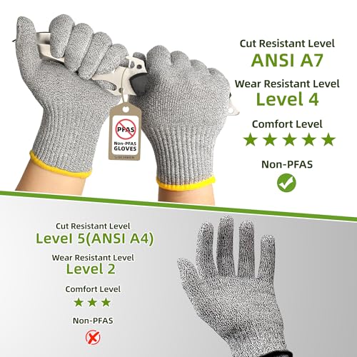 Schwer 2 Pairs High Level ANSI A7 Cut Resistant Gloves, Food Grade Cutting Gloves for Chef, Mandoline Glove for Kitchen Meat Cutting, Wood Caving, Ambidextrous, Breathable & Cool, PR1508, L
