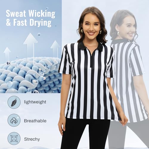 Womens Striped Referee Shirt - Black White, Medium