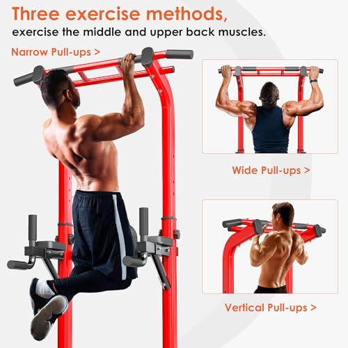 Adjustable Pull Up Bar Station Power Tower - Red Cords