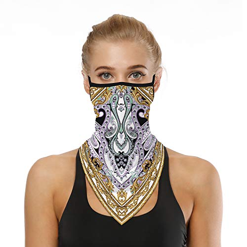 Neck Gaiter Face Mask - UV Cooling Bandana for Fishing, Running, Cycling - Gold, White & Purple