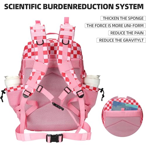 Lovelinks21 45L Pink White Check Tactical Assault Backpack Waterproof Molle Rucksack