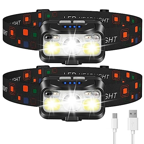 Rechargeable Motion Sensor Headlamp - 2-Pack Black LED Flashlight