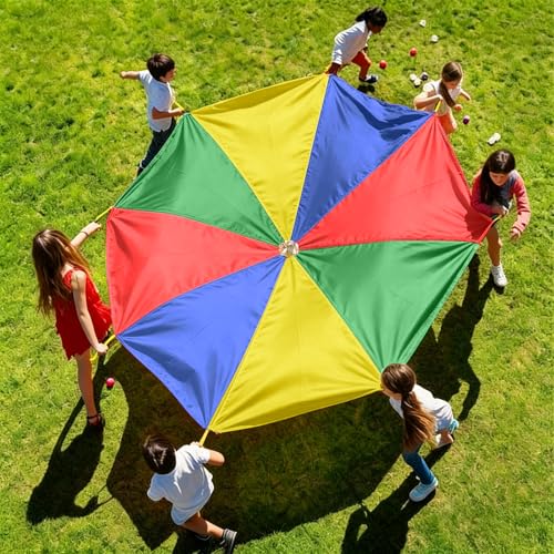 Rainbow Parachute for Kids, 6ft Kids with Handles 4-8 Children,