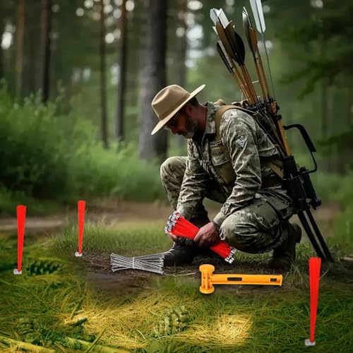 30 Pcs Neon Orange Ground Marking Whiskers with Stakes for Survey Landscaping & Hunting