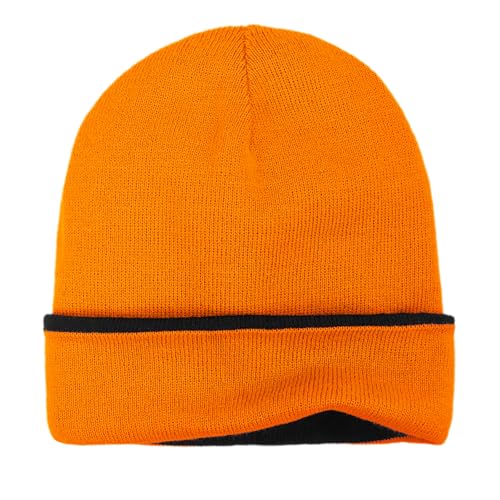 Warm Winter Beanie Hat for Men & Women - Double-Sided Black/Orange