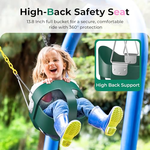 Toddler Swing Set - High Back Full Bucket Swing - Green
