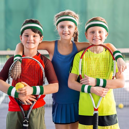 Neon Striped Sweatbands Set - Headband & Wristbands - Green/White