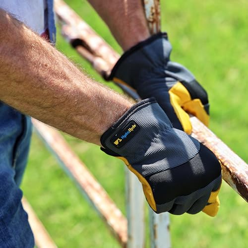 Wells Lamont Men's Slip-On HydraHyde Work Gloves ? Water-Resistant Leather for Gardening, Landscaping ? Reinforced Fingertips, Breathable Spandex ? Durable, Comfortable, Flexible ? Gray - XL